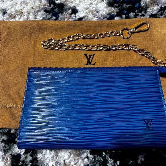 LV blue epi pochette accessories with LV dust bag - Picture 10 of 12